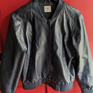 Blue leather authentic Italian leather women's bomber jacket